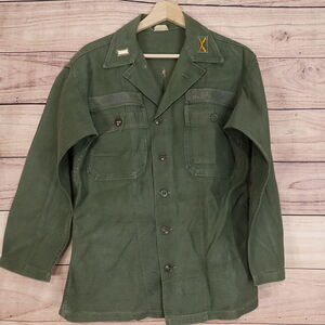 VINTAGE SHIRT COTTON SATEEN OG 107 8.5 OZ ARMY GREEN SHIRT SMALL S